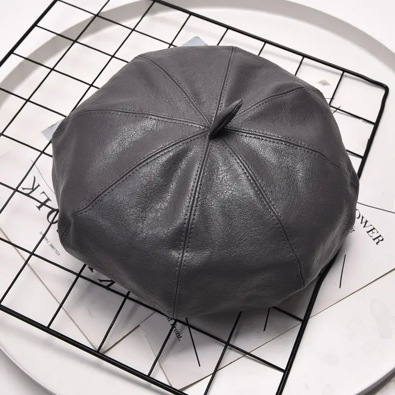 Women PU Leather Black Baseball Cap Autumn Winter - Image 7