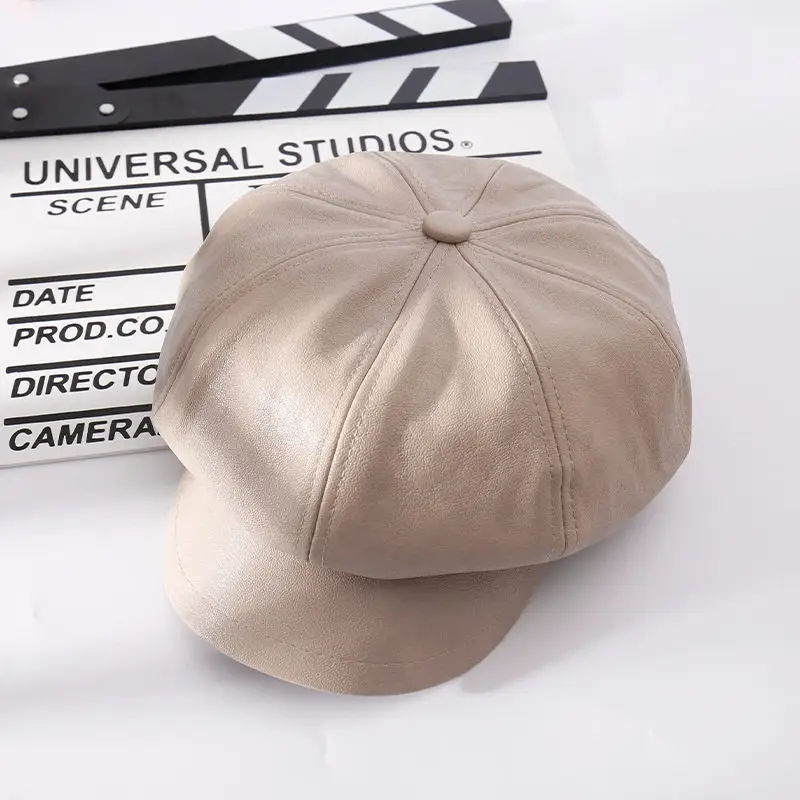 Women PU Leather Black Baseball Cap Autumn Winter - Image 3