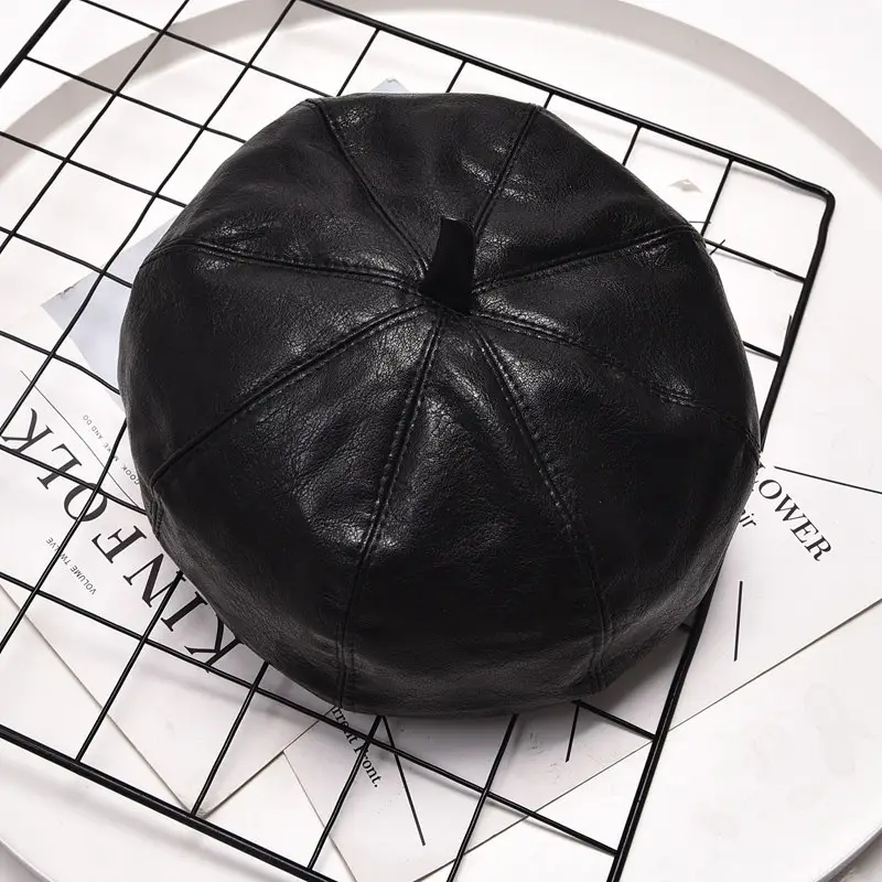 Women PU Leather Black Baseball Cap Autumn Winter - Image 4