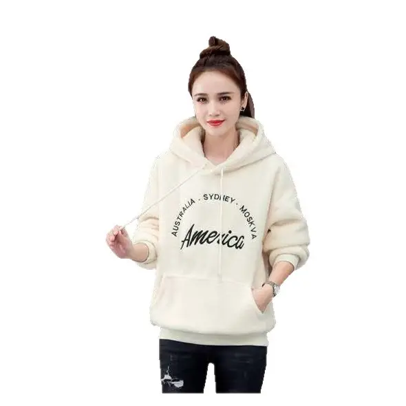Women's Cream Wool Hoodie 2025 Winter Warm Casual - Image 9