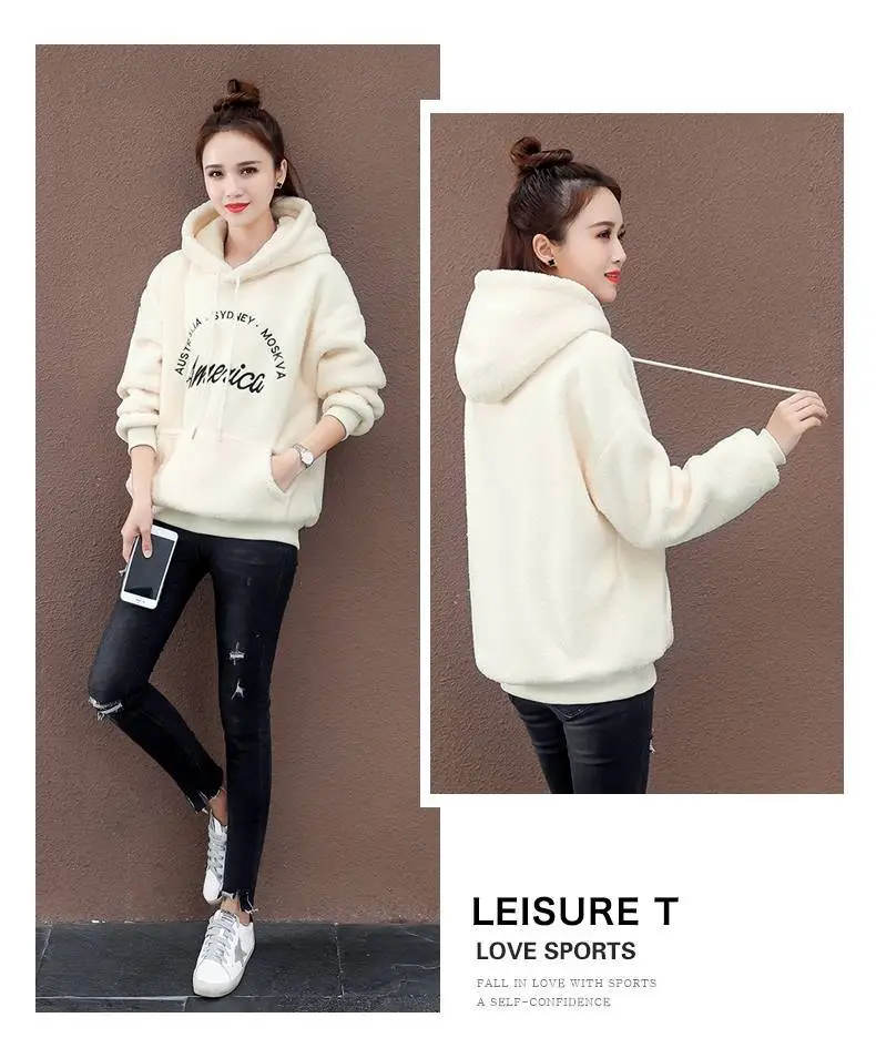 Women's Cream Wool Hoodie 2025 Winter Warm Casual — feature 10