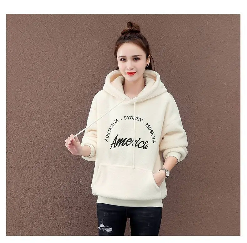 Women's Cream Wool Hoodie 2025 Winter Warm Casual — feature 11