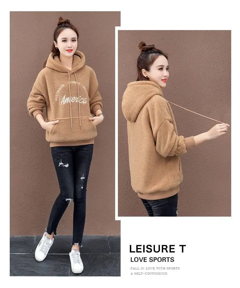 Women's Cream Wool Hoodie 2025 Winter Warm Casual — feature 4