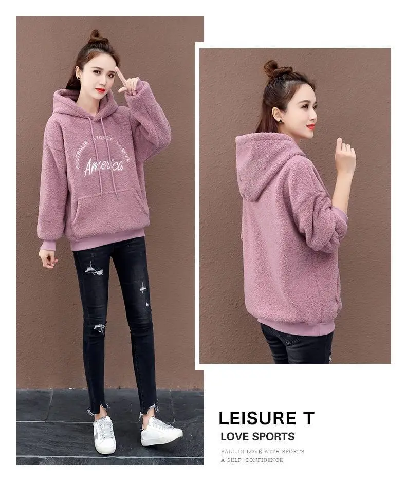 Women's Cream Wool Hoodie 2025 Winter Warm Casual — feature 6