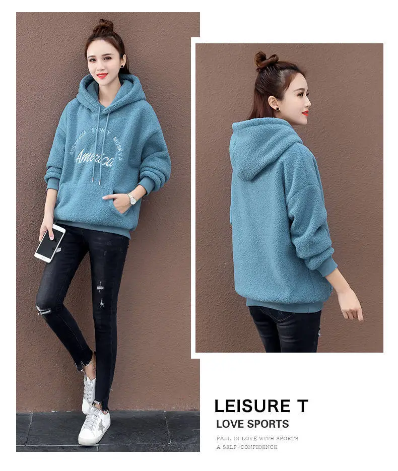 Women's Cream Wool Hoodie 2025 Winter Warm Casual — feature 8