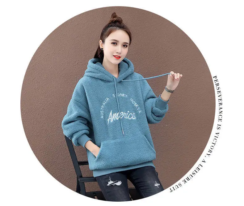 Women's Cream Wool Hoodie 2025 Winter Warm Casual — feature 9