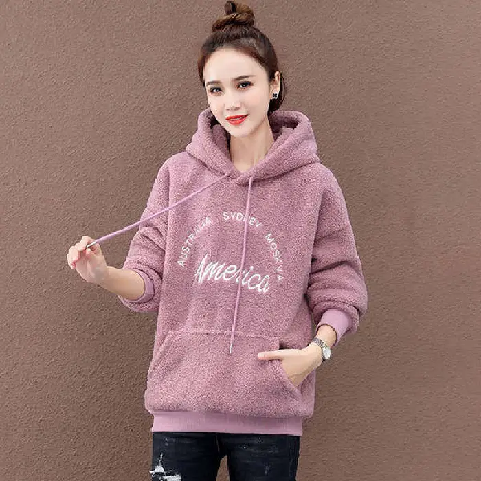 Women's Cream Wool Hoodie 2025 Winter Warm Casual - Image 4
