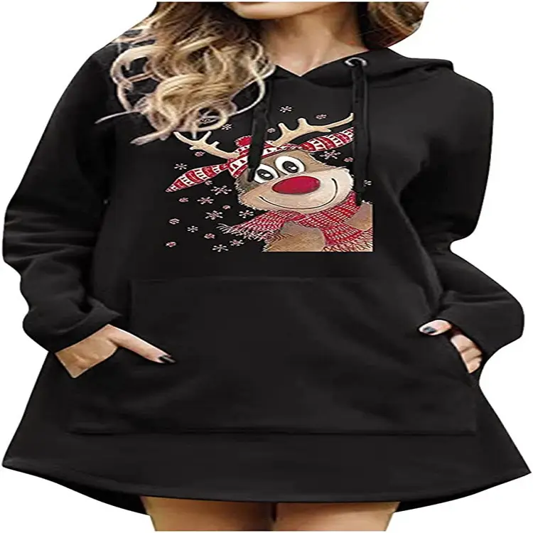 Women Grey Hoodie Dress Large Loose Fit Pocket Long Sleeve