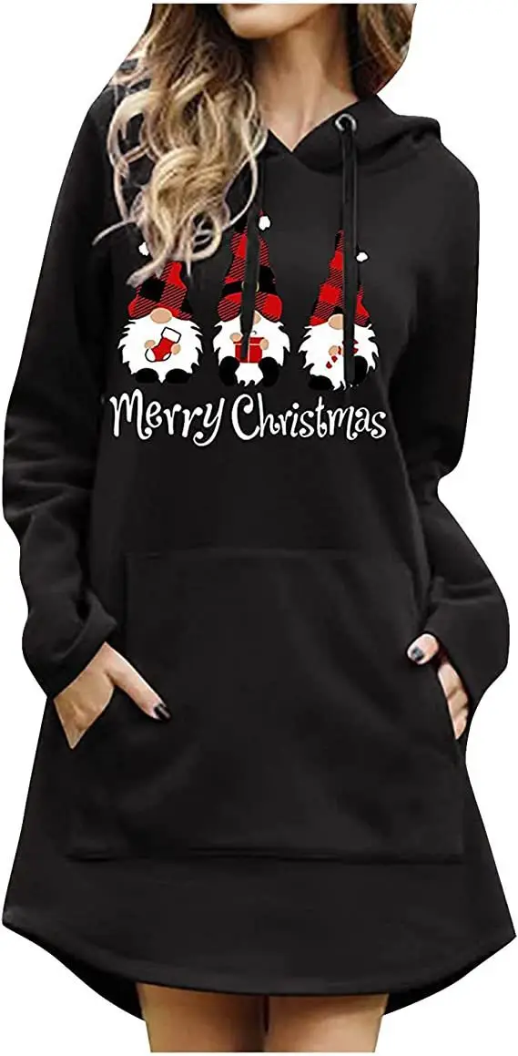 Women Grey Hoodie Dress Large Loose Fit Pocket Long Sleeve
