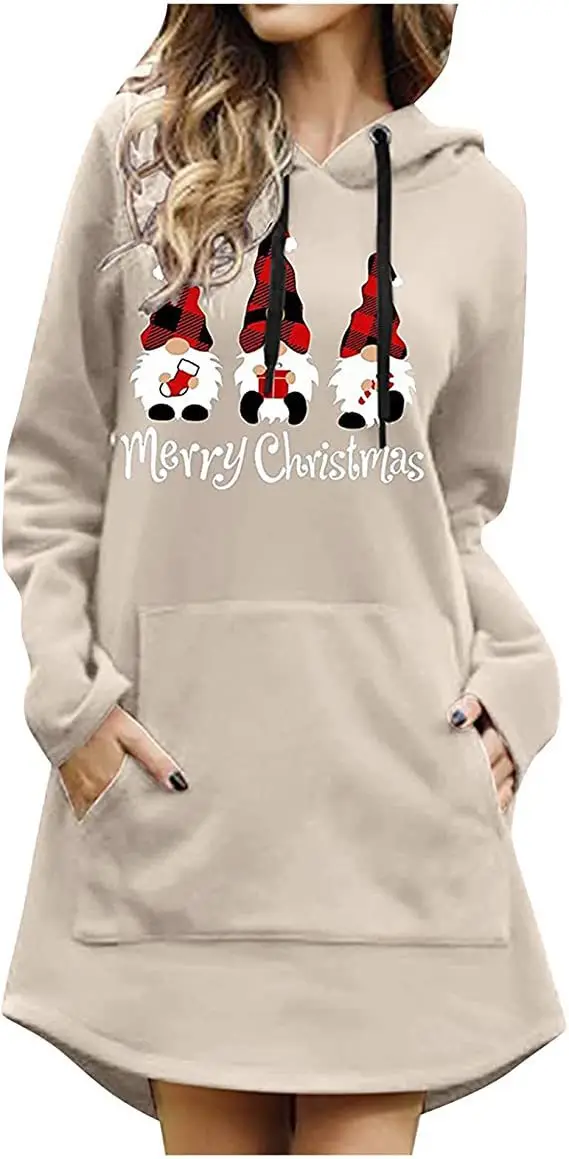 Women Grey Hoodie Dress Large Loose Fit Pocket Long Sleeve