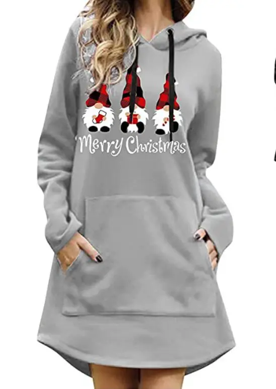 Women Grey Hoodie Dress Large Loose Fit Pocket Long Sleeve