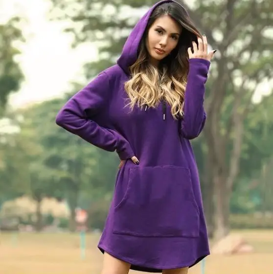 Women Grey Hoodie Dress Large Loose Fit Pocket Long Sleeve