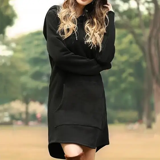 Women Grey Hoodie Dress Large Loose Fit Pocket Long Sleeve
