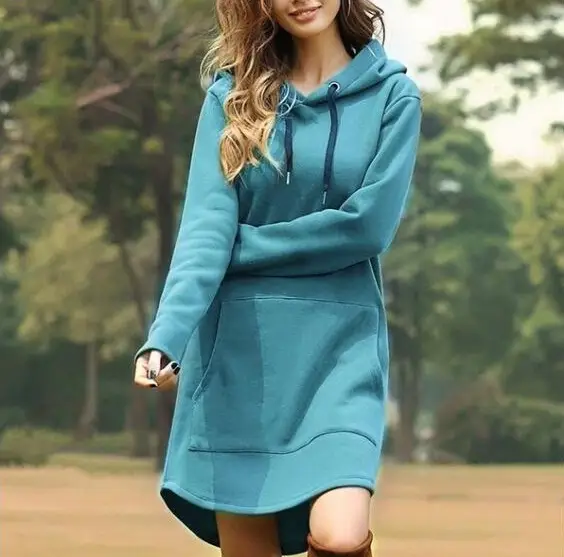Women Grey Hoodie Dress Large Loose Fit Pocket Long Sleeve