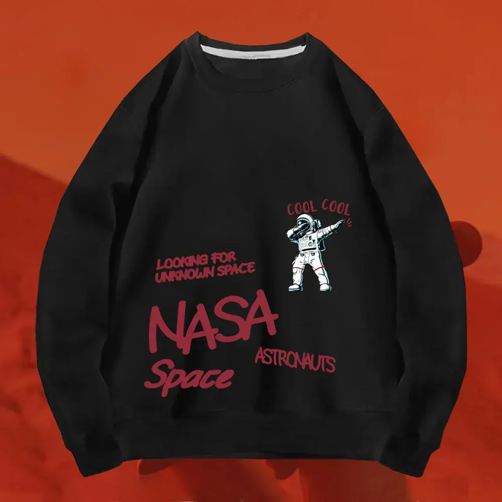 NASA Space Print Crewneck Sweatshirt Yellow