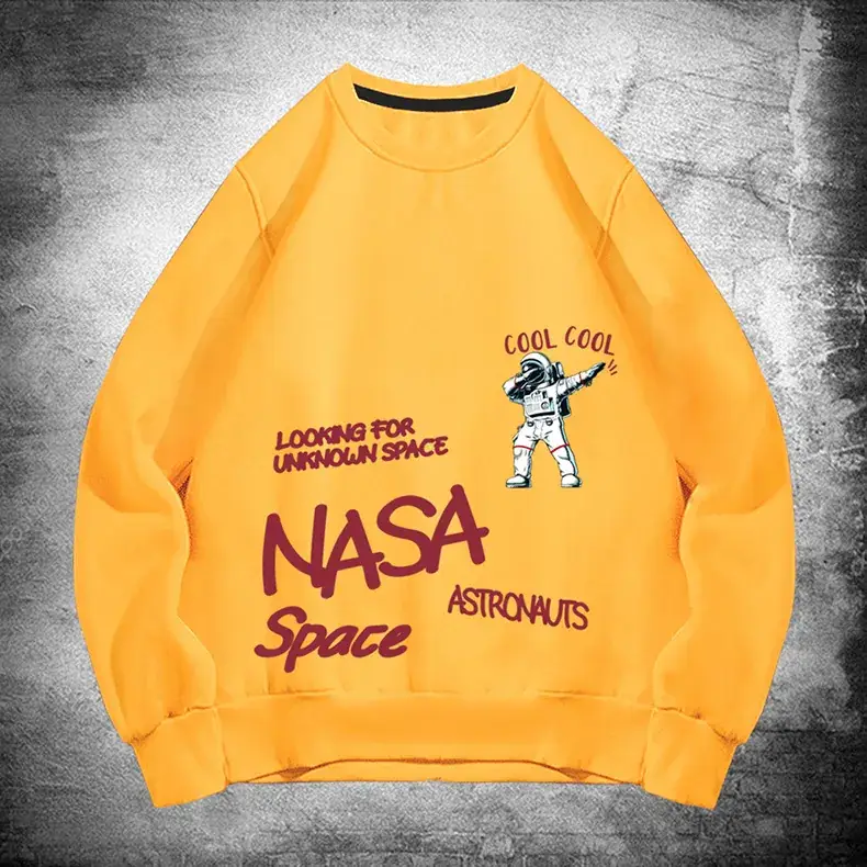 NASA Space Print Crewneck Sweatshirt Yellow