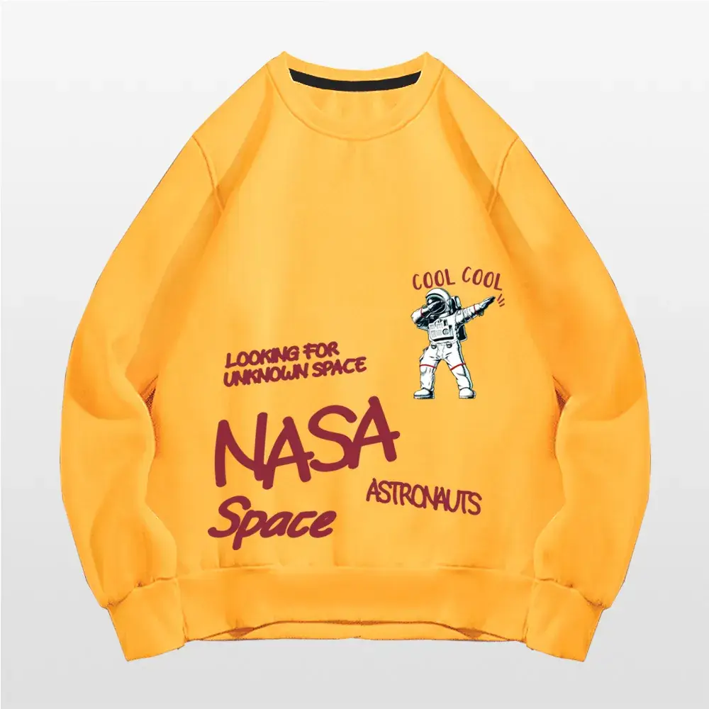 NASA Space Print Crewneck Sweatshirt Yellow