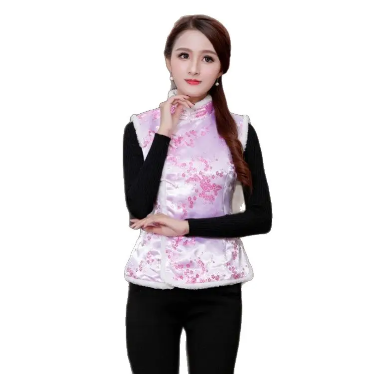 Women Winter Tang Suit Vest Red Chinoiserie Cotton - Image 9