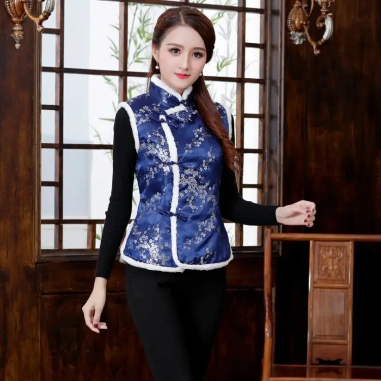 Women Winter Tang Suit Vest Red Chinoiserie Cotton — feature 13