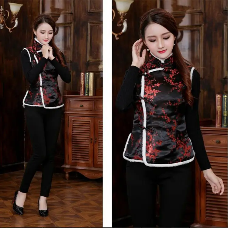 Women Winter Tang Suit Vest Red Chinoiserie Cotton — feature 6