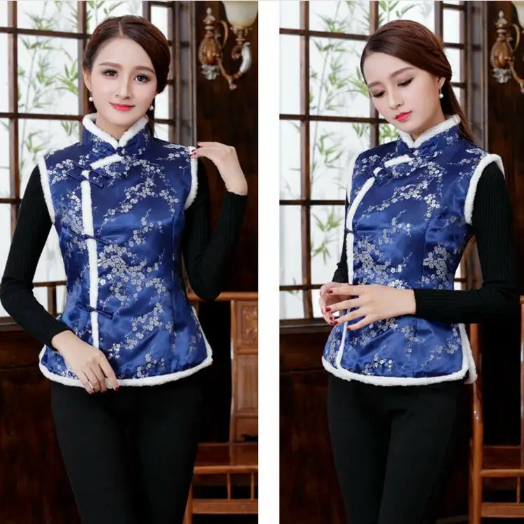 Women Winter Tang Suit Vest Red Chinoiserie Cotton — feature 7