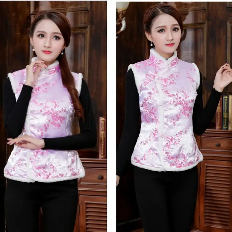 Women Winter Tang Suit Vest Red Chinoiserie Cotton — feature 8