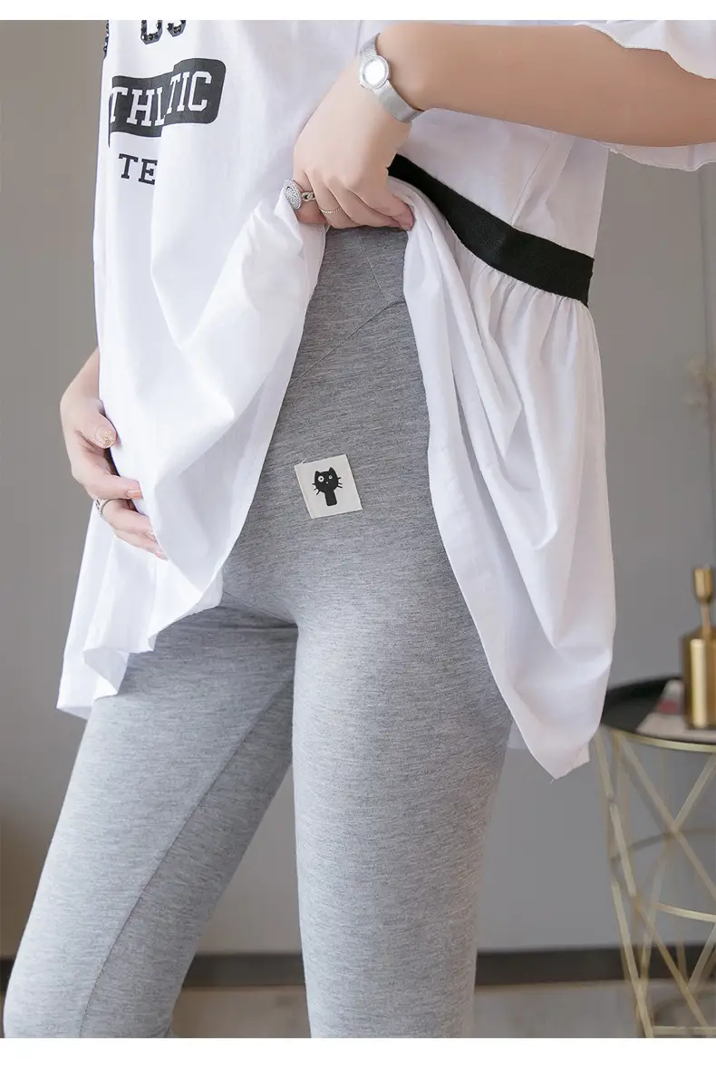 Pregnant Women's Grey Nine Point Leggings — feature 14