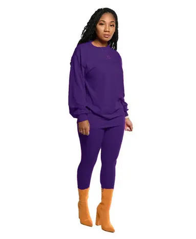 Purple Long Pants Sports Suit for Women Autumn Winter - Image 14
