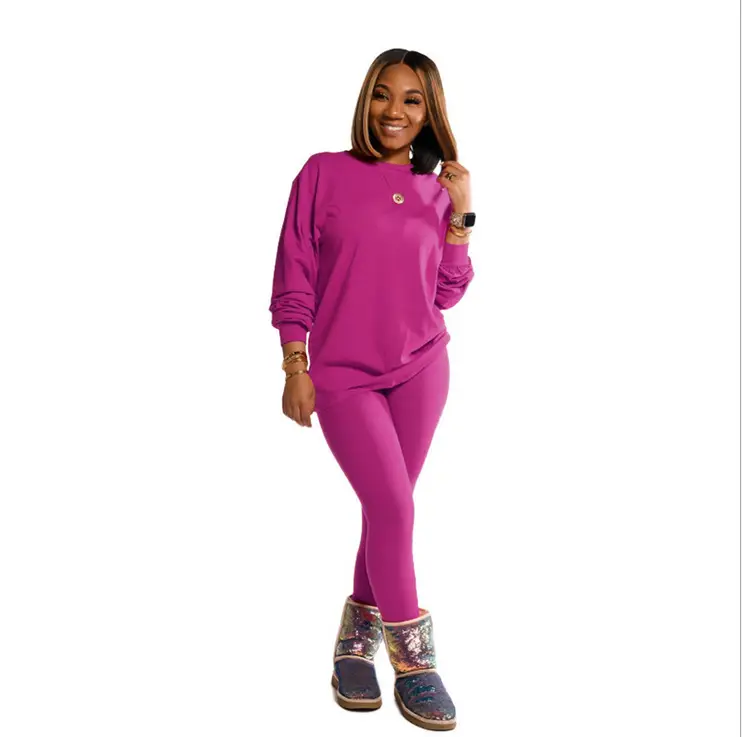 Purple Long Pants Sports Suit for Women Autumn Winter - Image 5