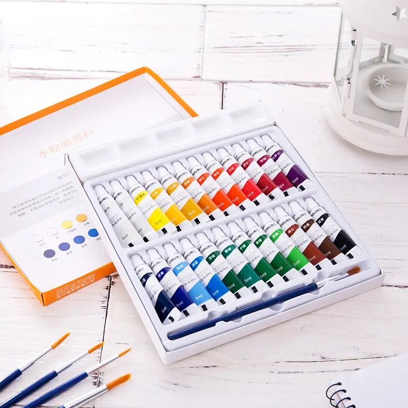 deli 73864 watercolor gouache paint set 24 color children washable for students art students