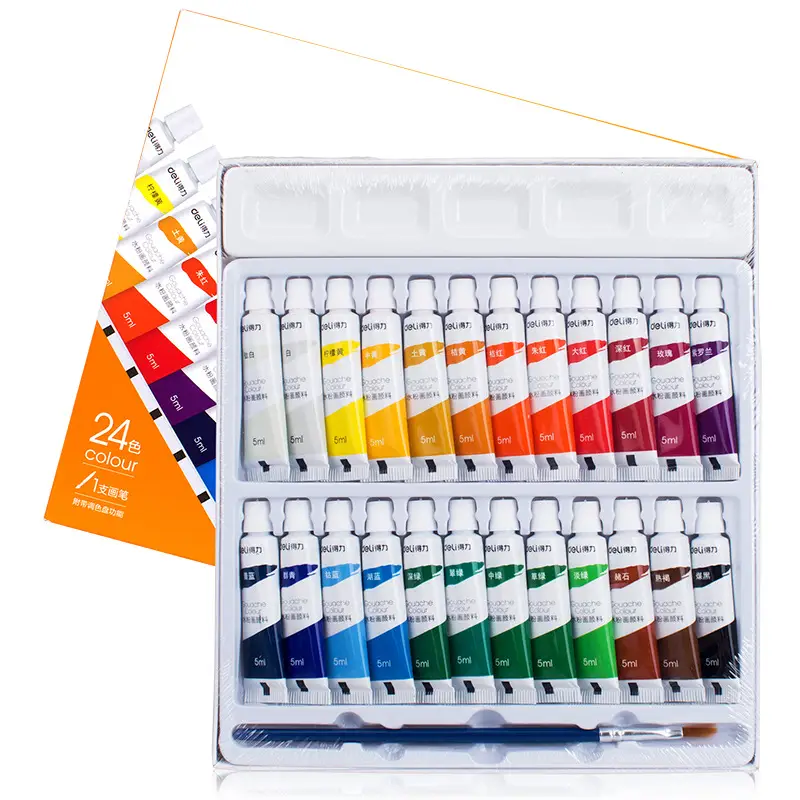 deli 73864 watercolor gouache paint set 24 color children washable for students art students