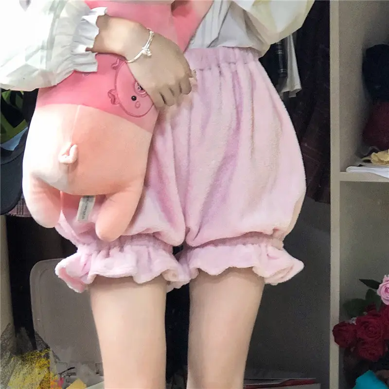 Black Fleece Lined Lolita Pumpkin Pants High Waist - Image 2