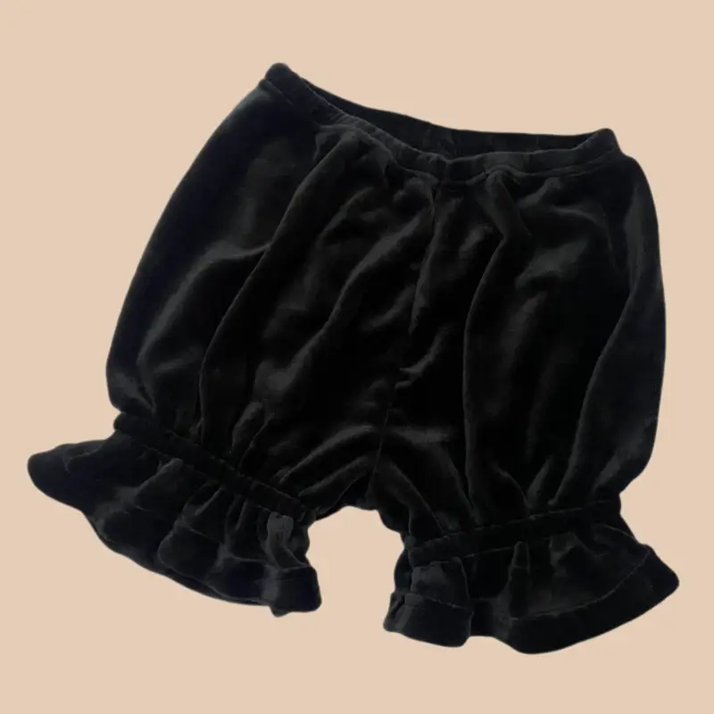 Black Fleece Lined Lolita Pumpkin Pants High Waist - Image 4