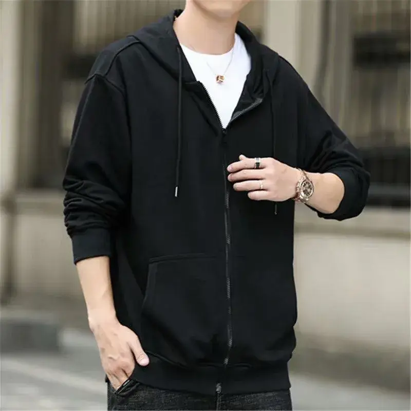 Men's Black Full Zip Hoodie Sweatshirt Long Sleeve Casual Wear - Image 2