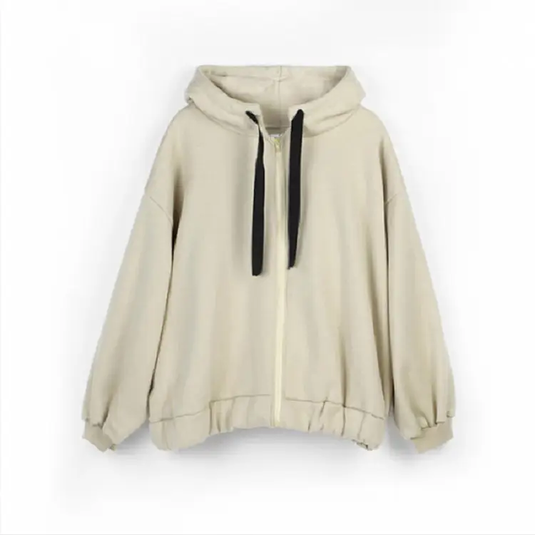 Women Harajuku Style Hooded Sweatshirt Beige Fleece Autumn Winter - Image 8