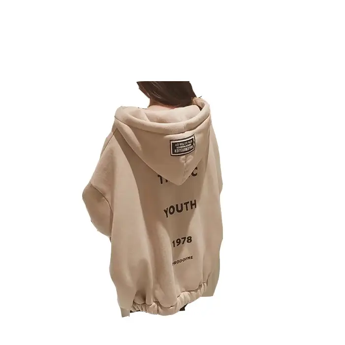 Women Hooded Sweatshirt Black 2025 Korean Style Loose Fit