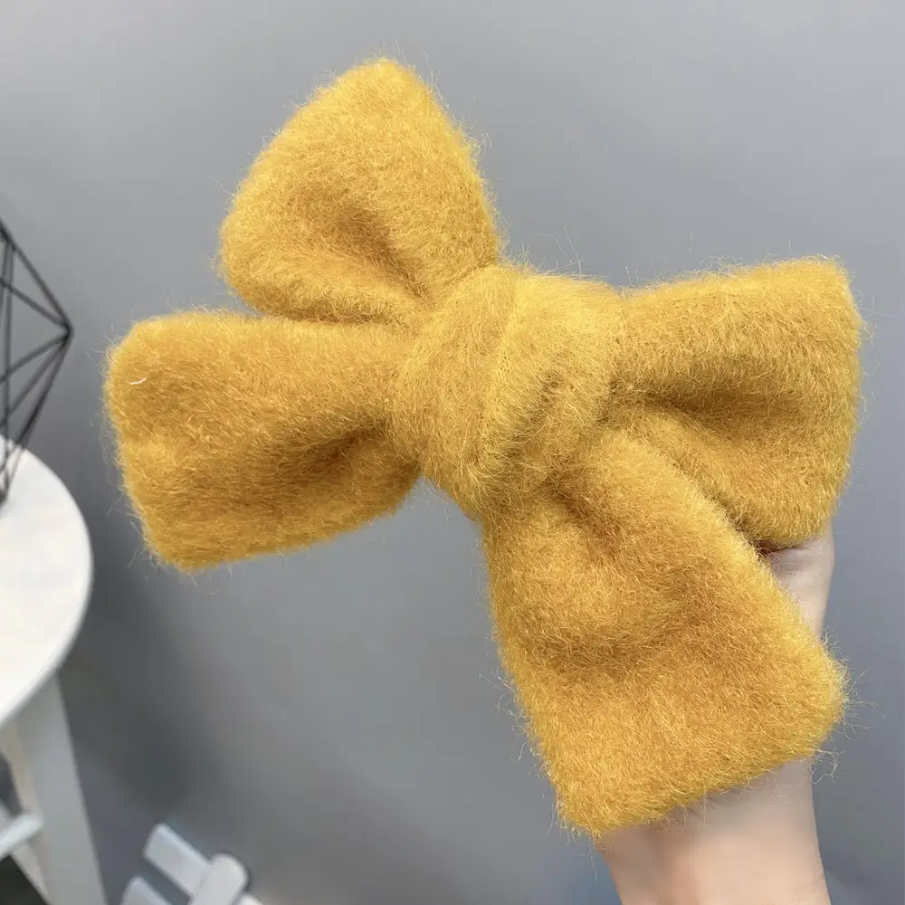 White Faux Fur Bow Hair Clip for Women - Image 2