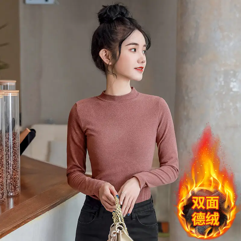 Women's Velvet Turtleneck Long Sleeve Fleece Lined Warm Innerwear - Image 5