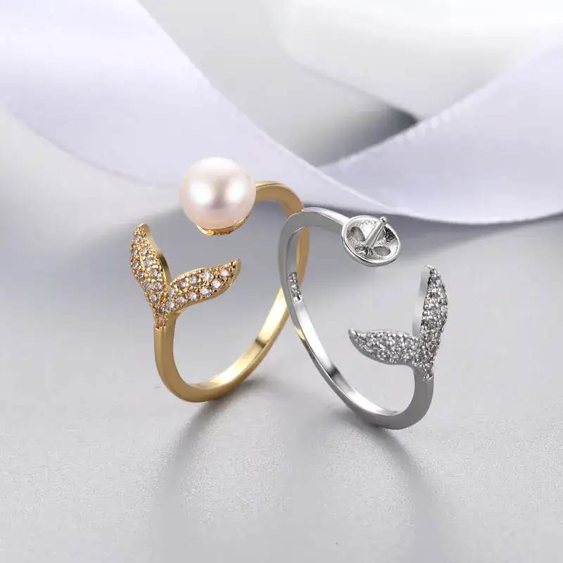 Pearl Fish Tails Ring Gold Silver Micro Zircon - Image 6