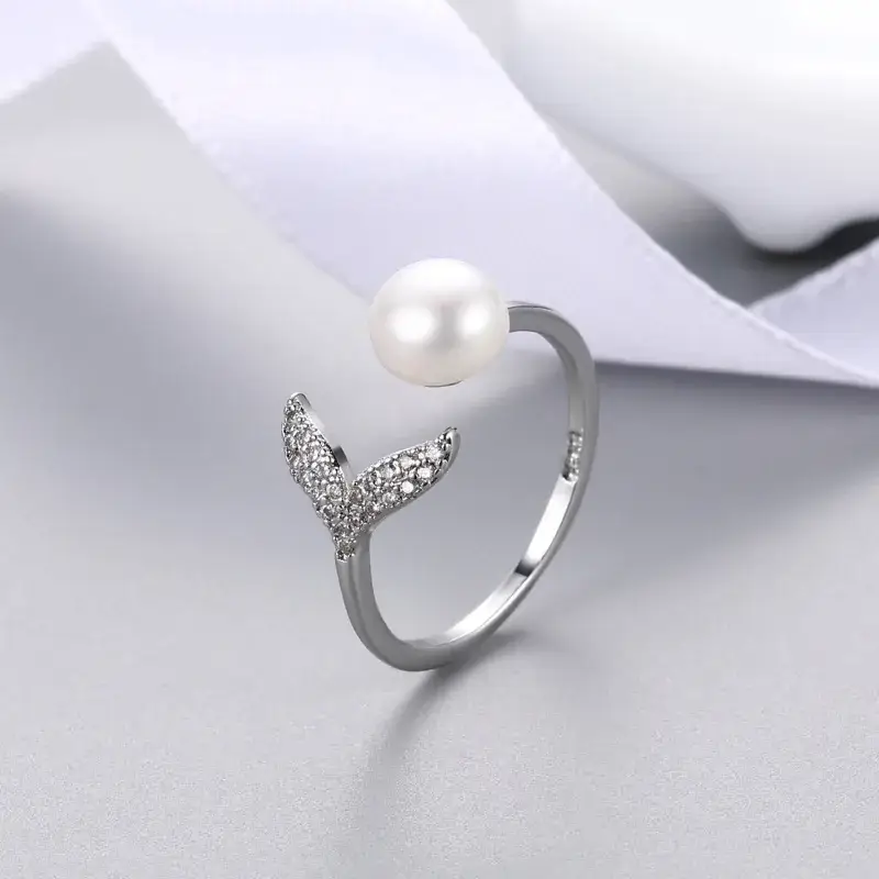 Pearl Fish Tails Ring Gold Silver Micro Zircon - Image 7