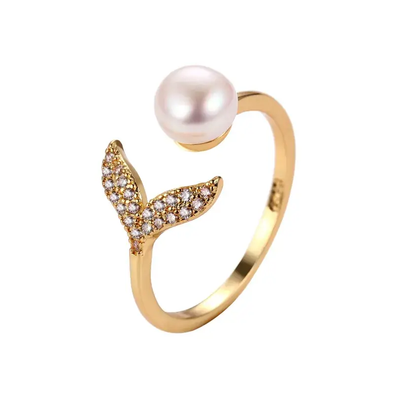 Pearl Fish Tails Ring Gold Silver Micro Zircon - Image 9