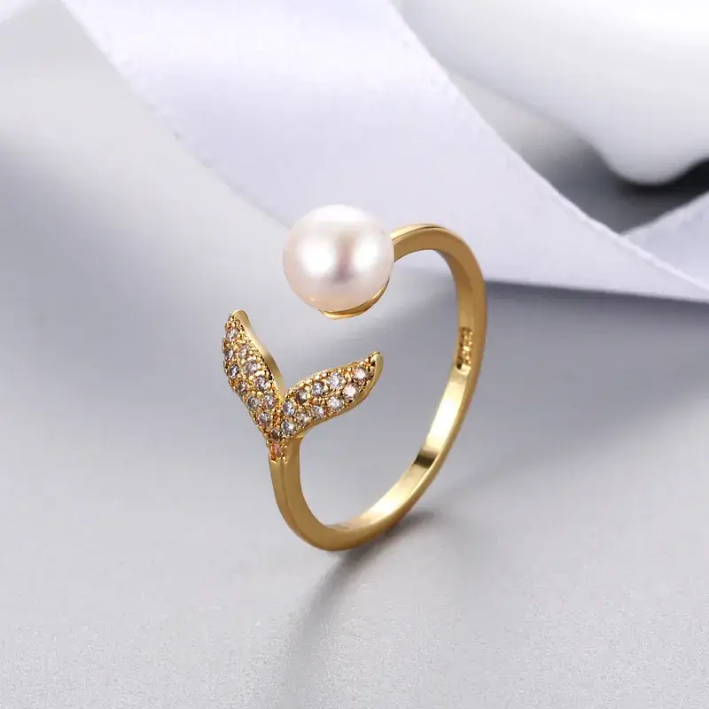 Pearl Fish Tails Ring Gold Silver Micro Zircon - Image 4
