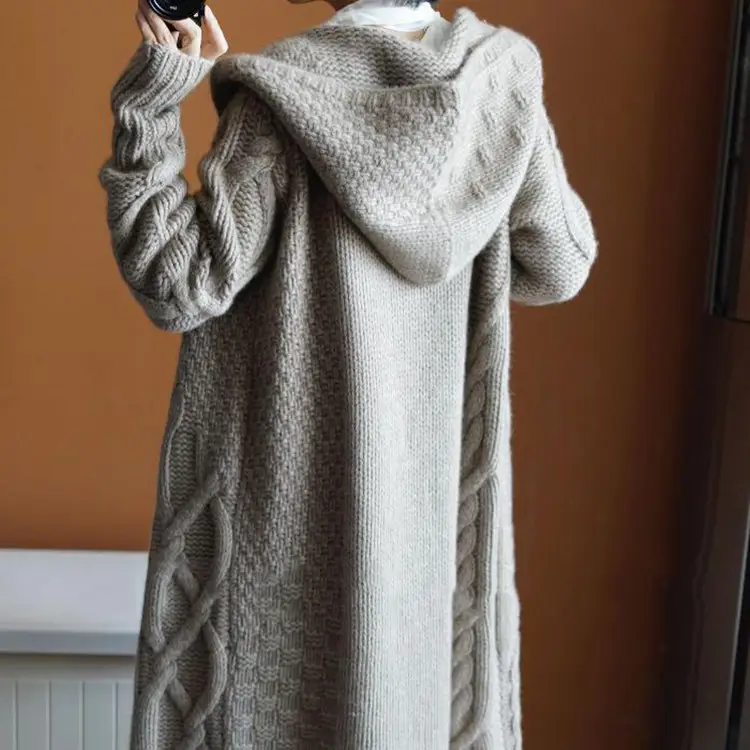 2020 Women's Hooded Thickened Knit Cardigan Coat - Image 4
