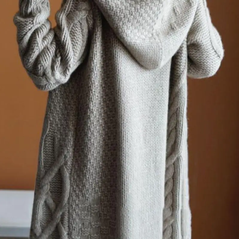 2020 Women's Hooded Thickened Knit Cardigan Coat - Image 7