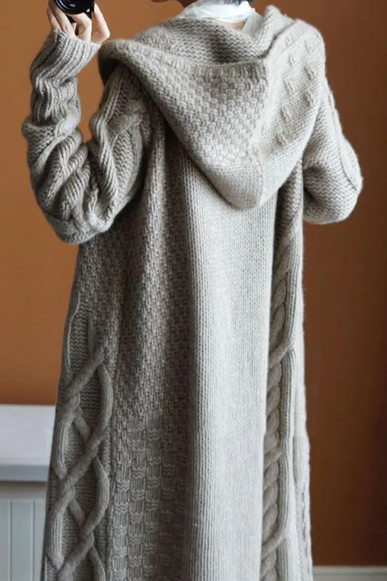 2020 Women's Hooded Thickened Knit Cardigan Coat — feature 4