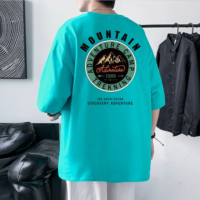 Men's Turquoise Mountain Adventure Graphic T-Shirt 220g Cotton - Image 19