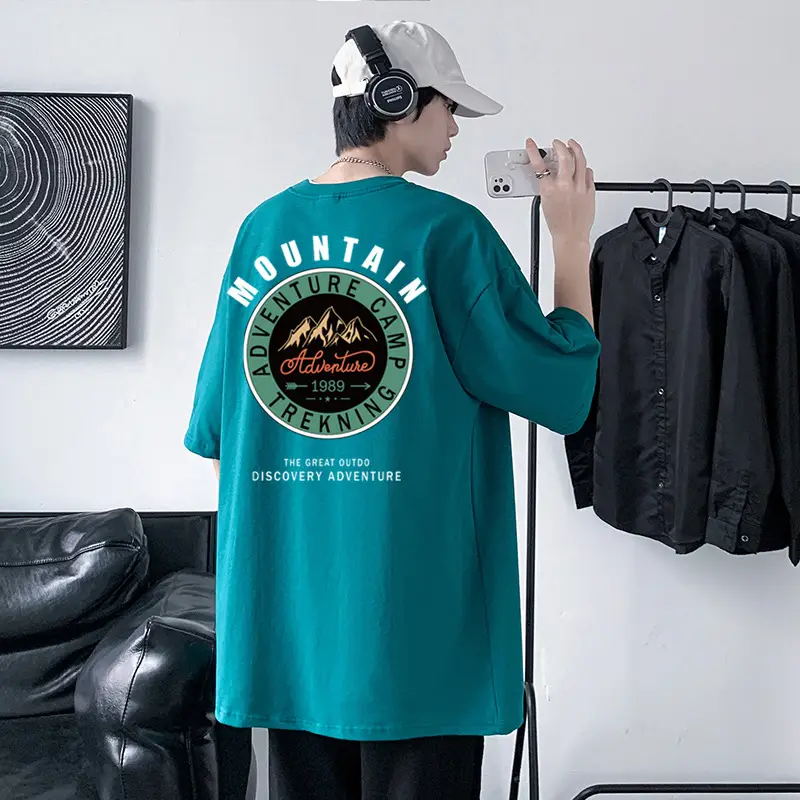 Men's Turquoise Mountain Adventure Graphic T-Shirt 220g Cotton - Image 11