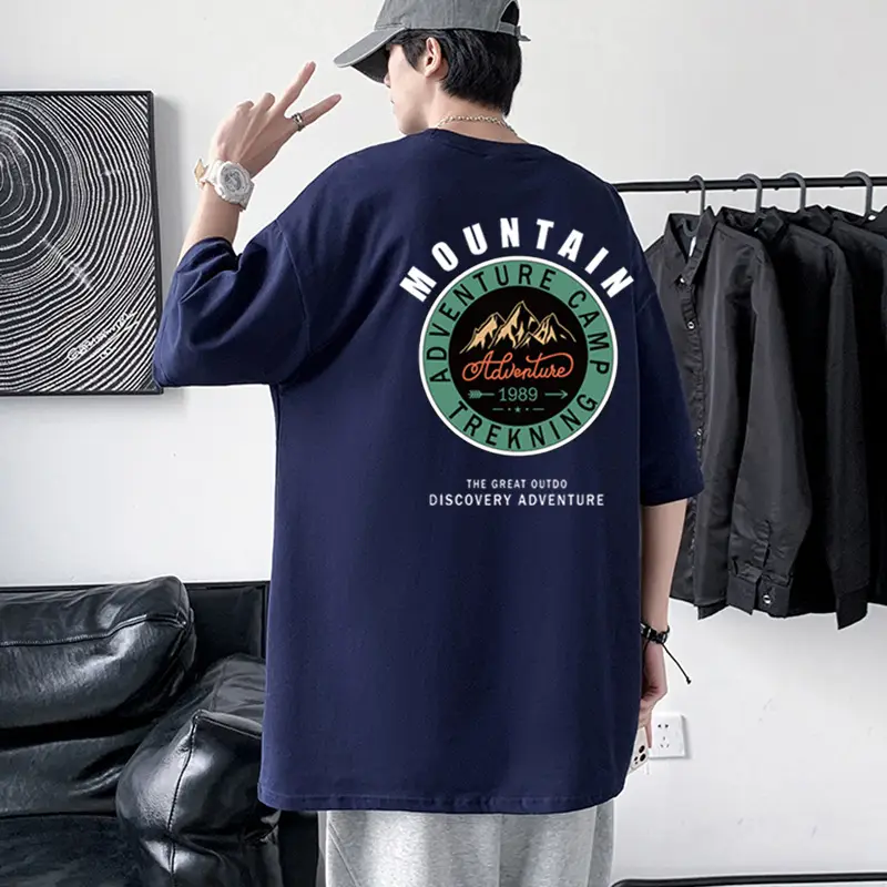 Men's Turquoise Mountain Adventure Graphic T-Shirt 220g Cotton - Image 15