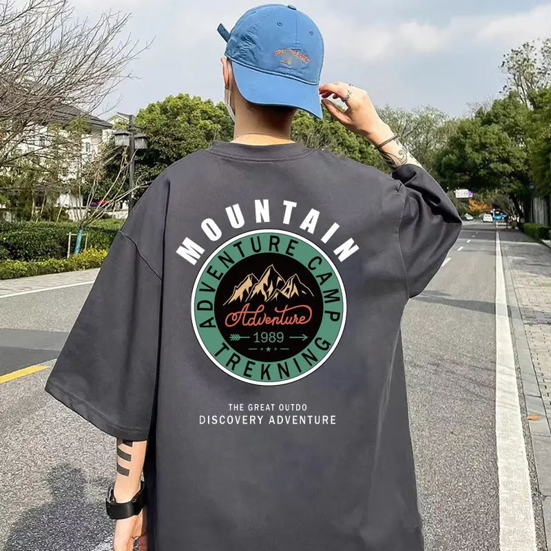 Men's Turquoise Mountain Adventure Graphic T-Shirt 220g Cotton - Image 3
