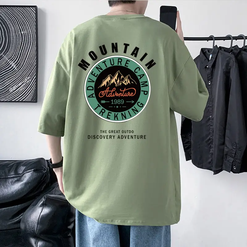 Men's Turquoise Mountain Adventure Graphic T-Shirt 220g Cotton - Image 6